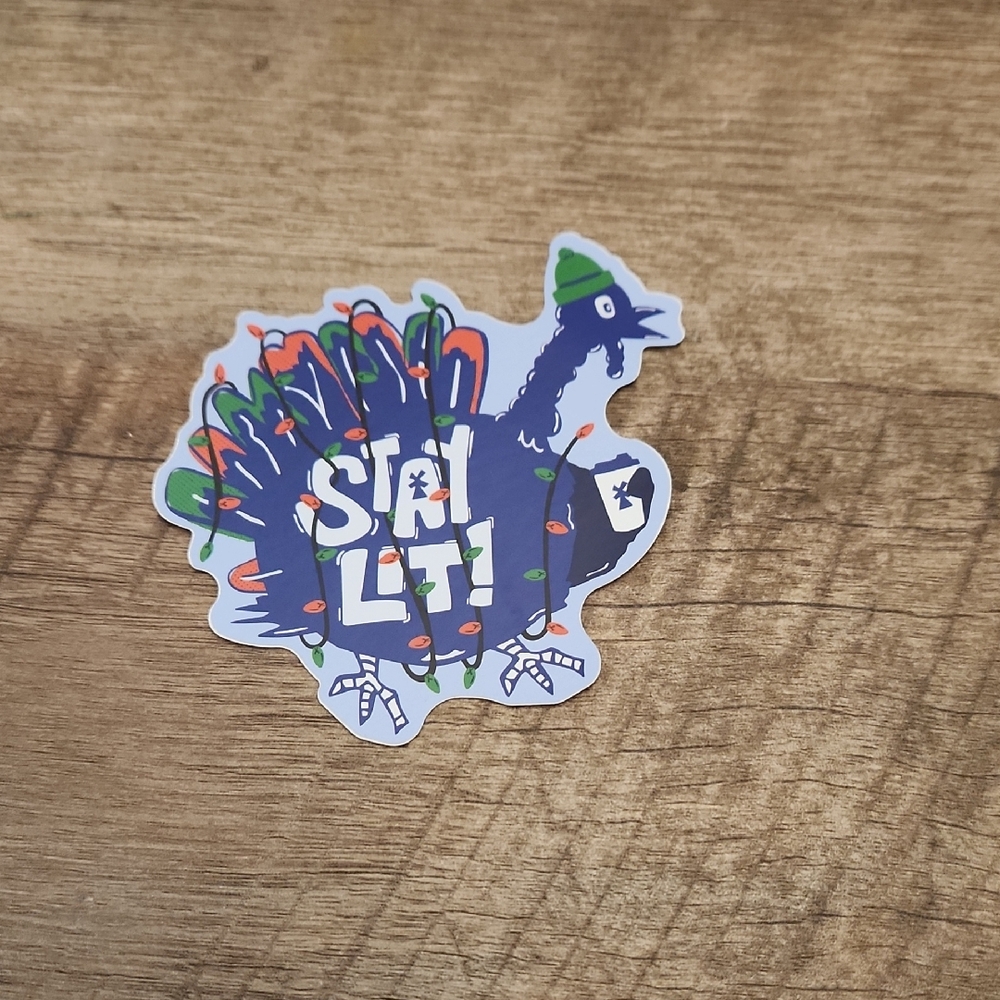 Dutch Bros Festive Turkey Sticker - Blue, Green, Orange